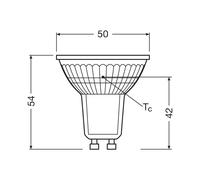 Osram LED Energy Class PAR16 da 1,3 W, 240 lm, bianco caldo (2700 K) in vetro trasparente senza piombo con attacco GU10 in classe di efficienza energetica A, diametro 50 mm, IP20.