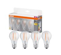 OSRAM LED BASE A60, confezione vantaggiosa con 4 lampadine, sostituisce le tradizionali lampadine da 60W, 6.5W, bianco caldo (2700K), vetro a filamento, non dimmerabile, forma a bulbo, E27