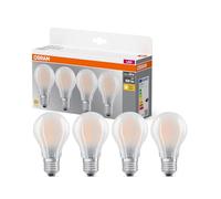 OSRAM LED BASE A60, confezione vantaggiosa con 4 lampadine, sostituisce le tradizionali lampadine da 60W, 6.5W, bianco caldo (2700K), vetro opaco, non dimmerabile, forma a bulbo, E27