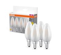OSRAM LED BASE B40, confezione vantaggiosa con 4 lampadine, sostituisce le tradizionali lampadine da 40W, 4W, bianco caldo (2700K), vetro opaco, non dimmerabile, forma a candela, E14