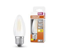 OSRAM LED Star Classic nella classica forma mini candela, bianca, luce bianca calda (2700 K) da 5,5 W / 806 lm, realizzata in vetro smerigliato senza piombo, attacco E27, IP20 diametro 35 mm.