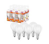 OSRAM LED Star Globe nella classica forma mini sferica, 5,5 W / 806 lm, 4000 K per luce bianca fredda, CRI 80, in vetro smerigliato senza piombo, attacco E14, IP20, EEK D, 45 mm DM, confezione da 6