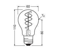 OSRAM Vintage 1906 Classic è una lampada LED a forma di lampadina di colore bianco caldo, dimmerabile, con filamento a spirale. Offre 8W per 806lm, attacco E27, vetro color oro, diametro 60mm, 2200K.
