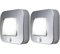 OSRAM Luce notturna NIGHTLUX Hall, argento, IP54, sensore di movimento, a batteria, luce bianca fredda, 4000 K, ideale per corridoi e ingressi (Confezione da 2)
