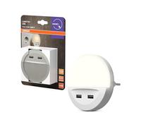OSRAM LUNETTA LED Luce notturna bianca, con uscita USB, sensore giorno-notte, supporto per cellulare integrato, sistema plug-in, bianco caldo, IP20