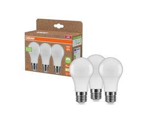 OSRAM NATURE LOOP - lampade LED particolarmente sostenibili in plastica riciclata, confezione vantaggiosa con 3 lampadine, sostituisce le tradizionali lampadine da 60W, forma a bulbo, E27,bianco caldo