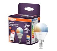 OSRAM Lampada LED SMART P40 mini a forma di sfera E14, 4,9 W ZigBee 3.0, bianco sintonizzabile 2700-6500 K, dimmerabile, controllo tramite app, Alexa