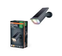 OSRAM Solar Spot RGB e bianco caldo con picchetto da terra e montaggio a parete, sensore di luce diurna, protezione IP44, faretto ad energia solare per giardino e patio