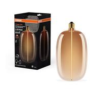 OSRAM Vintage 1906 Big Elipse Oval è una lampada LED dimmerabile con un filamento a forma di ellisse. Offre 4,8 W per 200 lm, attacco E27, vetro tea brown, diametro 145 mm, CRI 80, 1800 K.
