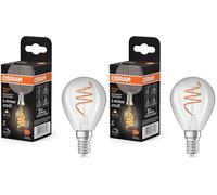 OSRAM Vintage 1906 Classic è una lampada LED bianca calda, dimmerabile, a forma di mini sfera con filamento a spirale. Offre 4,6 W per 470 lm, attacco E14, vetro trasparente, diametro 45 mm, 2700 K.