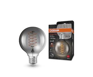 OSRAM Vintage 1906 Lampada a LED tinta fumo, 7.8 W, 360 lm, forma a sfera diametro di 80 mm e calzini E27, bianca calda, filamento a spirale, dimmerabile, fino a 15.000 ore di durata della vita