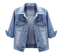 OSRDFV Giacca di jeans da donna a maniche corte con maniche a 3/4 strappato invecchiato giacche di jeans cappotto, Azzurro, L