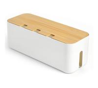 Osrioal Scatola organizer per cavi, grande, con coperchio in bambù, riutilizzabile, 8 cinghie per nascondere i cavi disordinati, 36,1 x 13 x 13 cm (bianco)