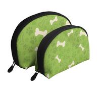 Ossa della zampa di cane verde, Borsa per trucco a conchiglia Portamonete da donna Borsa da toilette piccola Borsa per cosmetici 2 pezzi