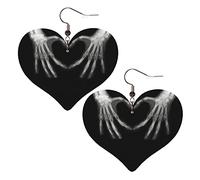 Ossa Nere A Raggi X Di Mani Bianche Con Motivo A Cuore D'Amore Donna Orecchini Ecopelle Orecchino Goccia Pendenti