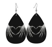 Ossa Nere A Raggi X Di Mani Bianche Con Motivo A Cuore D'Amore Donna Orecchini Ecopelle Orecchino Goccia Pendenti