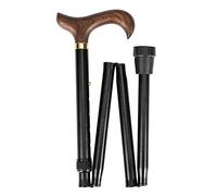 OSSENBERG bastone pieghevole nero - in metallo leggero con manico derby in legno - regolabile in altezza - telescopico, piegato 30 cm - bastone da passeggio robusto per camminare