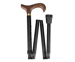 OSSENBERG bastone pieghevole nero - in metallo leggero con manico derby in legno - regolabile in altezza - telescopico, piegato 30 cm - bastone da passeggio robusto per camminare