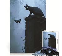Osservatore dell'Ignoto, Gatto Nero e Farfalla Puzzle da 1000 pezzi per adulti Gioco di sfida per la mente Gioco al chiuso Opera d'arte di precisione (50x75cm)