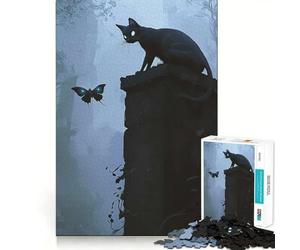 Osservatore dell'Ignoto, Gatto Nero e Farfalla Puzzle Difficile per Adulti 1000 Pezzi Stimola la Memoria Gioco Rilassante Taglio Premium Regalo Perfetto (38x26cm)
