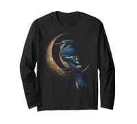 Osservazione degli Uccelli celesti Blue Jay Crescent Moon Maglia a Manica