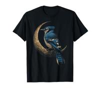 Osservazione degli Uccelli celesti Blue Jay Crescent Moon Maglietta