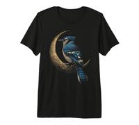 Osservazione degli Uccelli celesti Blue Jay Crescent Moon Maglietta Premium