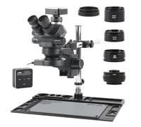 Osservazione del microscopio 3.5X-50X 100X Simul-Focus 7050 Stereo Trinoculare Microscopio con Touch Screen Camera Banco da lavoro in alluminio