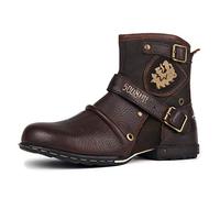 OSSTONE Chukka Stivali Cowboy Biker Boots Maschio Mens motociclo Botas cerniera su in Pelle Vitello Western retrò stile Uomo Caviglia Stivaletti Boots OS-5008-1-N,marrone,US7.5