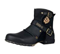 OSSTONE Chukka Stivali Cowboy Biker Boots Maschio Mens motociclo Botas cerniera su in Pelle Vitello Western retrò stile Uomo Caviglia Stivaletti Boots OS-5008-1-N，nero，US8.5