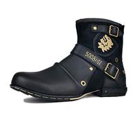 OSSTONE Chukka Stivali Cowboy Biker Boots Maschio Mens motociclo Botas cerniera su in Pelle Vitello Western retrò stile Uomo Caviglia Stivaletti Boots OS-5008-1-N-S，Camoscio Nero，US9.5