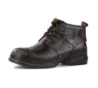 OSSTONE Designer della punta in metallo per una maggiore resistenza agli urti Stivali da moto per uomo Caviglia camminare moda Lace-Up Pelle Chukka Stivali OS-6015-3,Vintage Marrone，US9.5(EU43)