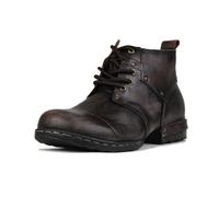 OSSTONE oscura Marrone retrò Design della punta in metallo per una maggiore resistenza agli urti Stivali da moto per uomo Caviglia camminare moda Lace-Up Pelle Chukka Stivali OS-6015-3-D-10-R