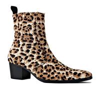 OSSTONE Stivaletto da Uomo Chukka crine di Cavallo Stivaletti firmati Scarpe Casual Tacco Chelsea Stivali Stampe di Leopardo OS-JY012-A-IT 10 Marrone Chiaro