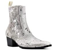 OSSTONE Stivaletto da Uomo Chukka crine di Cavallo Stivaletti firmati Scarpe Casual Tacco Chelsea Stivali Stampe di Leopardo OS-JY012-B-IT 10 Argento
