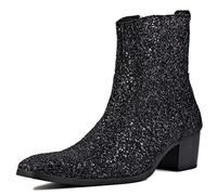 OSSTONE Stivaletto da Uomo Chukka in Leather Glitter Stivaletti firmati Scarpe Casual Tacco Chelsea Stivali con Cerniera OS-JY022-IT Nero Glitter 9