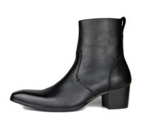OSSTONE Stivaletto da Uomo Chukka in Pelle Stivaletti firmati Scarpe Casual Tacco Chelsea Stivali con Cerniera OS-JY002-black-10.5 Nero