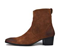 OSSTONE Stivaletto da uomo Chukka in pelle Stivaletti firmati Scarpe casual tacco Chelsea Stivali con Cerniera OS-JY002-brown-suede-10.5