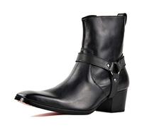 OSSTONE Stivaletto da uomo Chukka in pelle Stivaletti firmati Scarpe casual tacco Chelsea Stivali con Cerniera OS-JY002-black-belt-10.5
