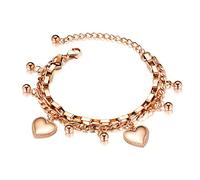 OSTAN Bracciale da donna in oro rosa con ciondolo a forma di cuore