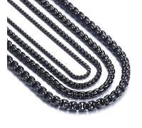 OSTAN Donne Uomo Acciaio inossidabile Nero Box catena Briolette Catena veneziana Link Collana Larghezza 2.0 MM Lunghezza 75 CM Argento