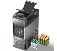 Ostation Stazione di ricarica per batterie AA AAA 2 Pro con 12 batterie AA agli ioni di litio e 12 AAA NiMH, organizer 3 in 1 senza polarità per NiMH e litio, touchscreen e app, rilevamento automatico