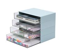 OSteed Organizer da scrivania con 7 cassetti, impilabile sulla scrivania, piccola unità portaoggetti in plastica con cassetti, per collezione casa, trucchi, articoli per ufficio (4 strati piatti, blu)