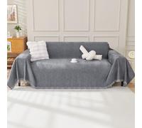 OstepDecor Copridivano 3 Posti, 180 x 340 cm, Telo Copridivano in Chenille per Tutte le Stagioni, Coperta Divano Ultrap Morbida, Anti Macchia, Facile da Pulire e Lavabile, Gris Oscuro Sólido