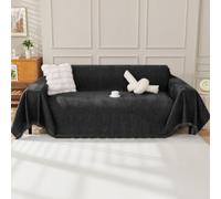 OstepDecor Copridivano 3 Posti, 230 x 340 cm, Telo Copridivano in Chenille per Tutte le Stagioni, Coperta Divano Ultrap Morbida, Anti Macchia, Facile da Pulire e Lavabile, Nero Sólido
