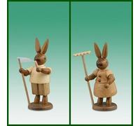 Osterhasen Coppia con Rastrello e Falce 7,5 cm in Legno, Naturale