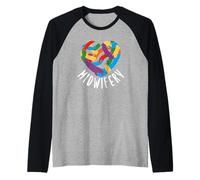 Ostetricia Cuore Colorato Mani Ostetrica Maglia con Maniche Raglan