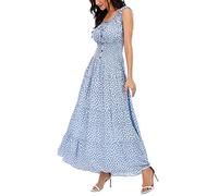 OSTOO Maxi Abito Lungo da Donna Estivo Boho con Stampa Floreale a più Livelli, Casual, fluente, Blu, L