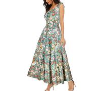 OSTOO Maxi Abito Lungo da Donna Estivo Boho con Stampa Floreale a più Livelli Casual fluente, Verde Anacardi Floreale, L