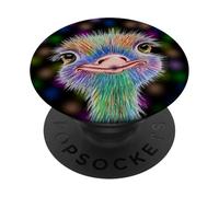 Ostrich Bird Ostriches Emus Avestruz Ave Bird on Black PopSockets PopGrip Adesivo